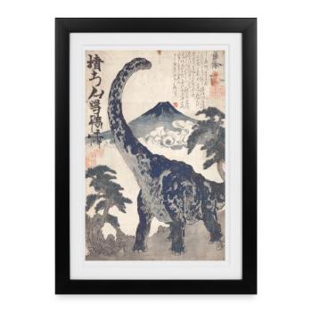 Ukiyo-e Dino sous le mont Fuji - Affiche encadrée (27 × 37 cm) - noir - Devant