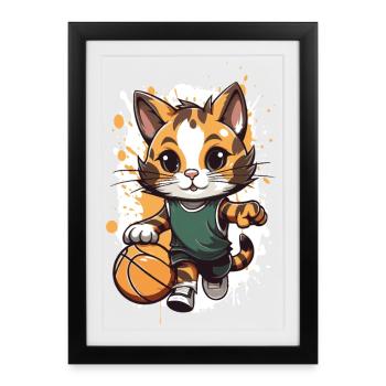 Kitten in basketball game - Framed poster (27 × 37 cm) - black - Front