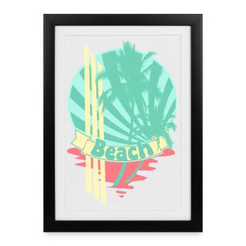 Bannière de la mer des palmiers de plage - Affiche encadrée (27 × 37 cm) - noir - Devant