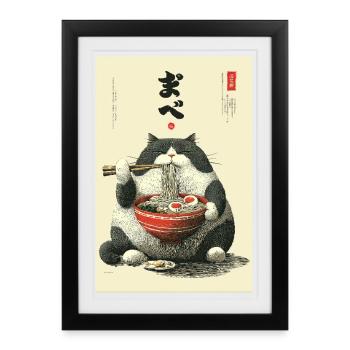 Ramen Cat Feast - Framed poster (27 × 37 cm) - black - Front