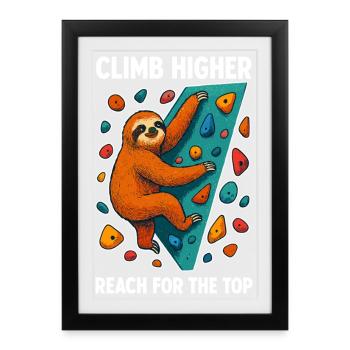 Escaladeur de bloc avec paresseux et escalade de blocs - Affiche encadrée (27 × 37 cm) - noir - Devant