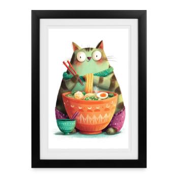 Ramen Cat Feast - Framed poster (27 × 37 cm) - black - Front