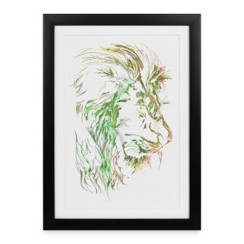 Lion Colorful Lion Head Neon Colorful Predator Art - Framed poster (27 × 37 cm) - black - Front