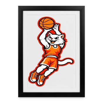 Fierce Cat Basketball Dunk Mascot - Framed poster (27 × 37 cm) - black - Front