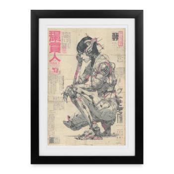 Mecha Ukiyoe Neon Print - Framed poster (27 × 37 cm) - black - Front