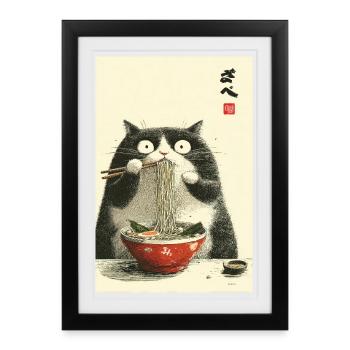 Neko Ramen Feast - Framed poster (27 × 37 cm) - black - Front