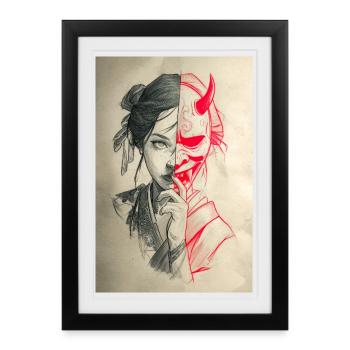 Duality Portrait: Woman and Oni - Framed poster (27 × 37 cm) - black - Front