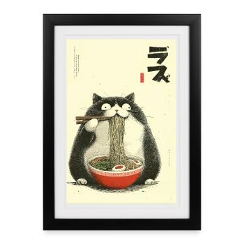 Noodling Cat Ramen - Framed poster (27 × 37 cm) - black - Front
