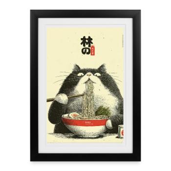Ramen Cat Ukiyoe Style - Framed poster (27 × 37 cm) - black - Front