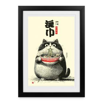 Portrait du chat ramen - Affiche encadrée (27 × 37 cm) - noir - Devant