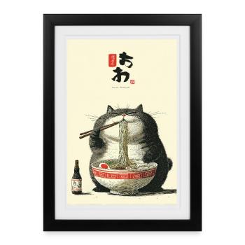 Festin de nouilles pour chats potelés - Affiche encadrée (27 × 37 cm) - noir - Devant