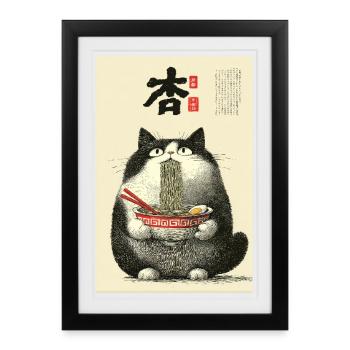 Noodle Cat Ukiyo-e Bowl - Framed poster (27 × 37 cm) - black - Front
