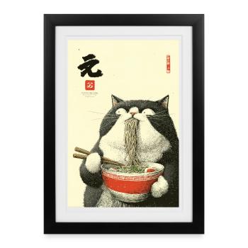 Noodle Cat Feast - Framed poster (27 × 37 cm) - black - Front
