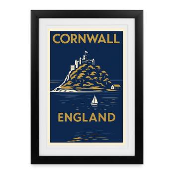 Cornwall England – Art Deco Travel Poster - Framed poster (27 × 37 cm) - black - Front