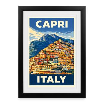Capri Italie – Affiche de voyage vintage en Méditerranée - Affiche encadrée (27 × 37 cm) - noir - Devant