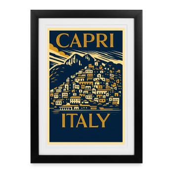 Capri Italy – Navy & Gold Vintage Poster Art Deco - Framed poster (27 × 37 cm) - black - Front