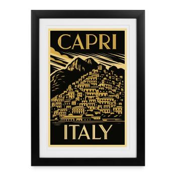 Capri Italy – Noir Gold Vintage Poster Art Deco - Framed poster (27 × 37 cm) - black - Front