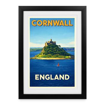 Cornwall England – Retro Travel Poster - Framed poster (27 × 37 cm) - black - Front