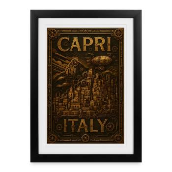 Affiche de voyage Capri Italie – Steampunk en bronze - Affiche encadrée (27 × 37 cm) - noir - Devant
