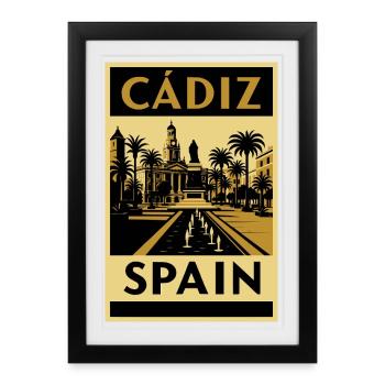Cadix, Espagne – Affiche de voyage rétro en noir et or - Affiche encadrée (27 × 37 cm) - noir - Devant