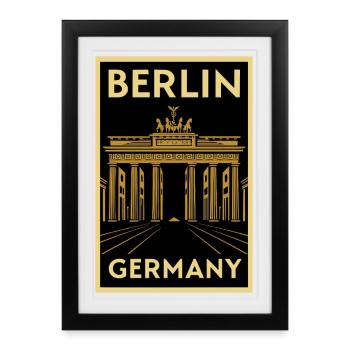 Berlin – Brandenburg Gate Art Deco Poster - Framed poster (27 × 37 cm) - black - Front