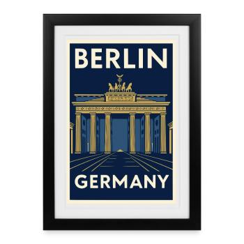 Berlin – Brandenburg Gate Retro Poster - Framed poster (27 × 37 cm) - black - Front