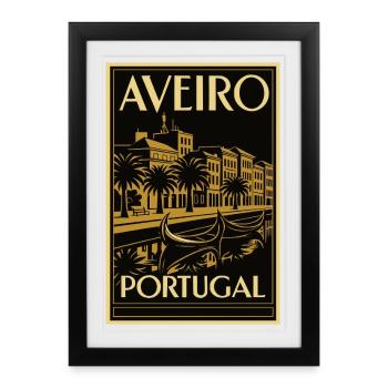 AVEIRO Portugal – Affiche : Linogravure Noir/Or - Affiche encadrée (27 × 37 cm) - noir - Devant