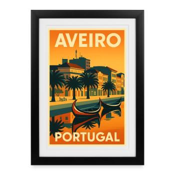 Aveiro Portugal – Retro Travel Poster Channels - Framed poster (27 × 37 cm) - black - Front