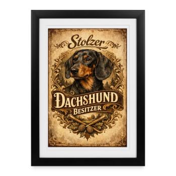 Fier propriétaire de teckel Tenant de teckel vintage - Affiche encadrée (27 × 37 cm) - noir - Devant