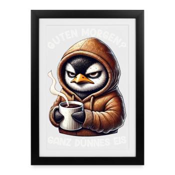 Bonjour, manchots de glace très minces, les endormis - Affiche encadrée (27 × 37 cm) - noir - Devant