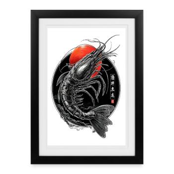 Crimson Ink Shrimp in Circle - Framed poster (27 × 37 cm) - black - Front