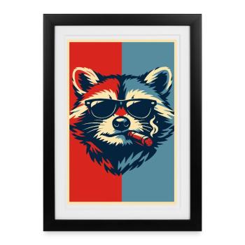 Pop Art de raton laveur : Lunettes de soleil cigare - Affiche encadrée (27 × 37 cm) - noir - Devant
