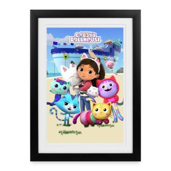 Gabby's Dollhouse Mit Ihren Freunden Am Strand - Gerahmtes Poster (27 × 37 cm) - Schwarz - Vorne