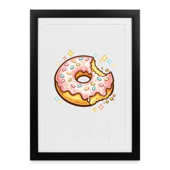 Donut rose sucré avec des paillettes aux vermicelles - Affiche encadrée (27 × 37 cm) - noir - Devant