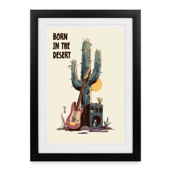 Guitare Desert Jam et Cactus Sunset - Affiche encadrée (27 × 37 cm) - noir - Devant