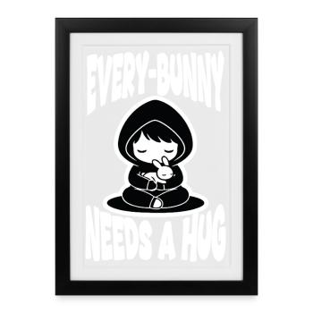 Lapin Hug Every-Bunny Manga Mignon - Affiche encadrée (27 × 37 cm) - noir - Devant