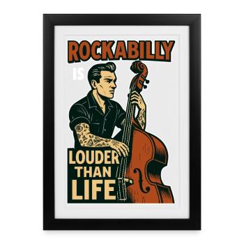 Contrebasse rockabilly : musiciens des années 50 et art du tatouage - Affiche encadrée (27 × 37 cm) - noir - Devant