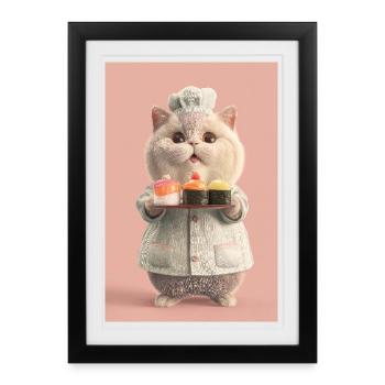 Chat Sushi Pastel Chef - Affiche encadrée (27 × 37 cm) - noir - Devant