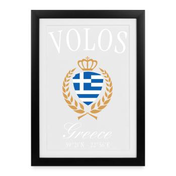 Couronne des armoiries de Volos en Grèce – Souvenir de voyage - Affiche encadrée (27 × 37 cm) - noir - Devant