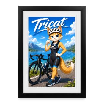 Tricat: Cat in Triathlon Outfit - Framed poster (27 × 37 cm) - black - Front