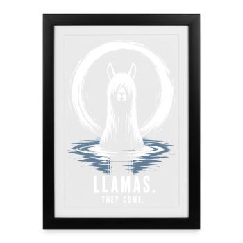 Llamas They Come Horror Llama Design - Affiche encadrée (27 × 37 cm) - noir - Devant