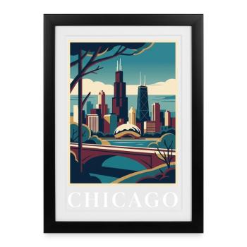 Chicago Illinois Poster Skyline Deco Vista - Framed poster (27 × 37 cm) - black - Front