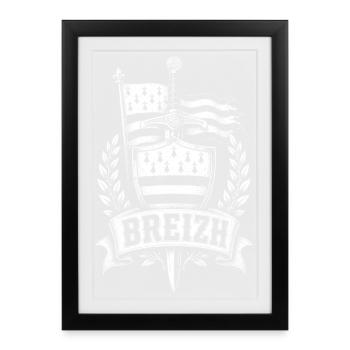 Breizh Blason Celtique Guerrier Breton Vintage - Affiche encadrée (27 × 37 cm) - noir - Devant