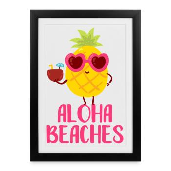 Motif de vacances d’été à Aloha Beaches Cool Pineapple Beach - Affiche encadrée (27 × 37 cm) - noir - Devant