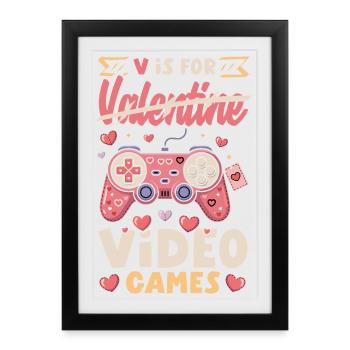 Cœur rétro design de la Saint-Valentin Amour - Affiche encadrée (27 × 37 cm) - noir - Devant