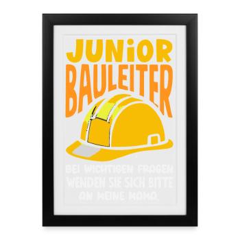 Junior Bauleiter Fragen an Mama Kind Hausbau - Gerahmtes Poster (27 × 37 cm) - Schwarz - Vorne