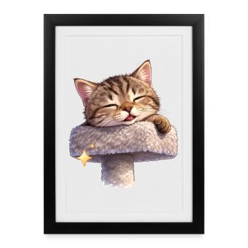 Satisfied cat on scratching post - Framed poster (27 × 37 cm) - black - Front
