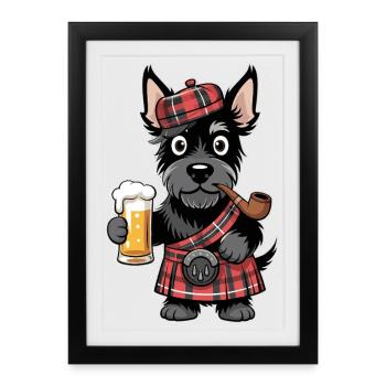 Scottish Terrier With Beer And Pipe - Framed poster (27 × 37 cm) - black - Front