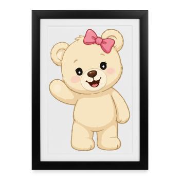Cuddly bear with pink bow - Framed poster (27 × 37 cm) - black - Front