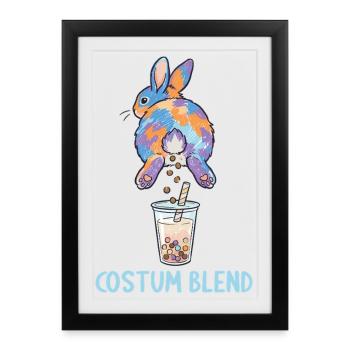 Bubble Tea Boba Drôle de Lapin mignon - Affiche encadrée (27 × 37 cm) - noir - Devant